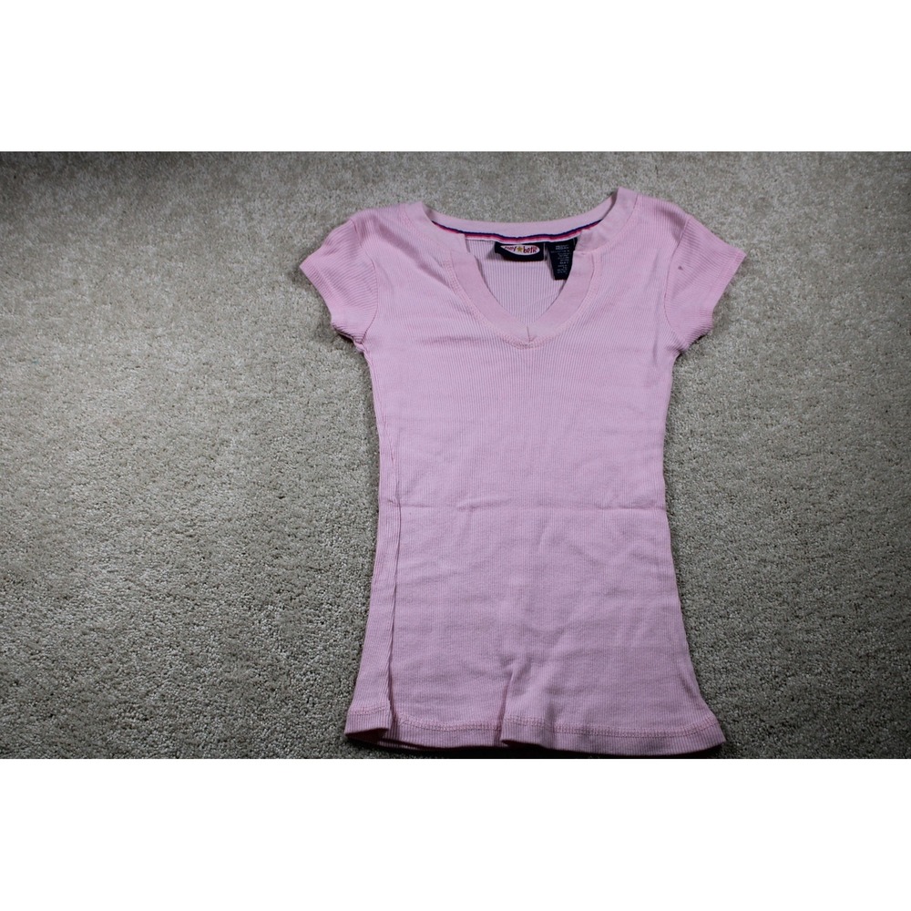 Zoey Beth Shirt Womens Medium Pink Ribbed Short Sleeve Stretch Fitted Tee Top